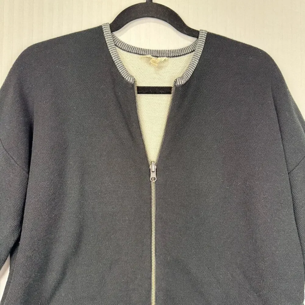 Eileen Fisher Black Full-Zip Cardigan Sweater Jacket Size Medium Organic Cotton - Picture 4 of 6